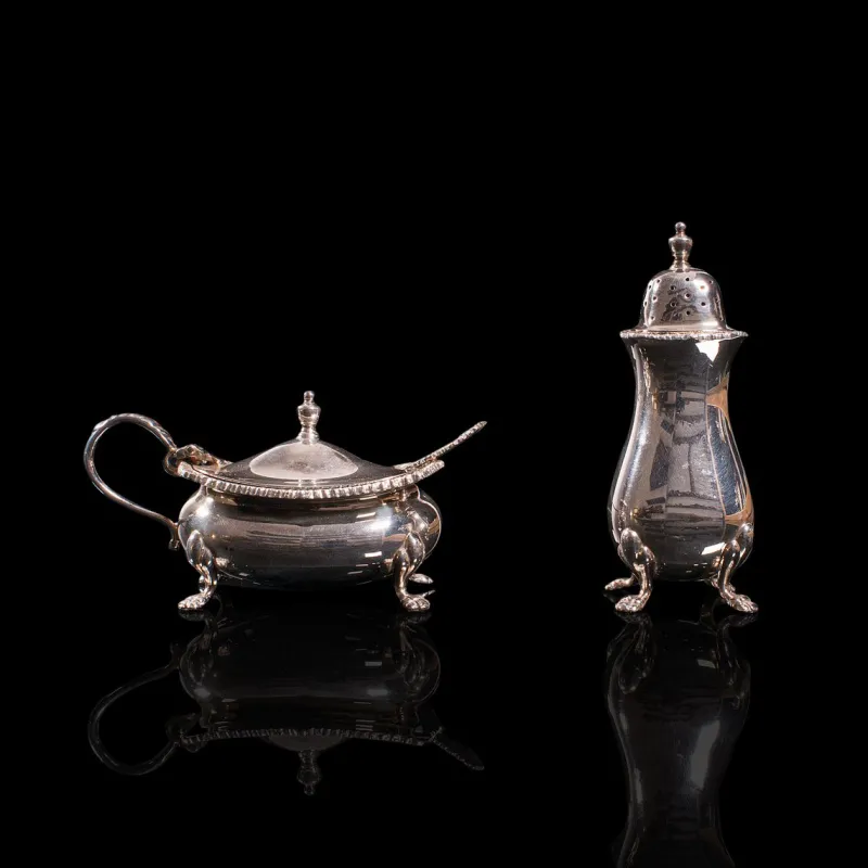 Best Pamono Vintage English Silver-Plated Mustard Pot & Pepperette, Mid-20th Century, Set of 2