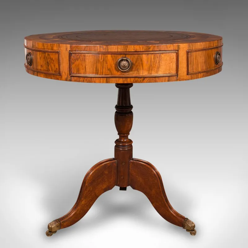 Pamono Vintage English Walnut and Leather Rotary Centre Table, 1970> Game Tables
