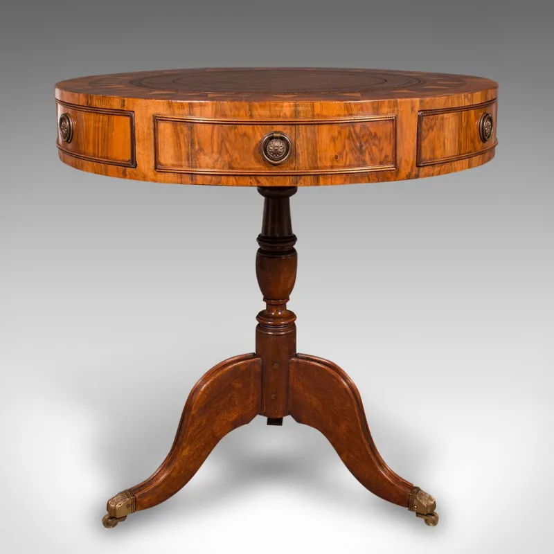 Pamono Vintage English Walnut and Leather Rotary Centre Table, 1970> Game Tables