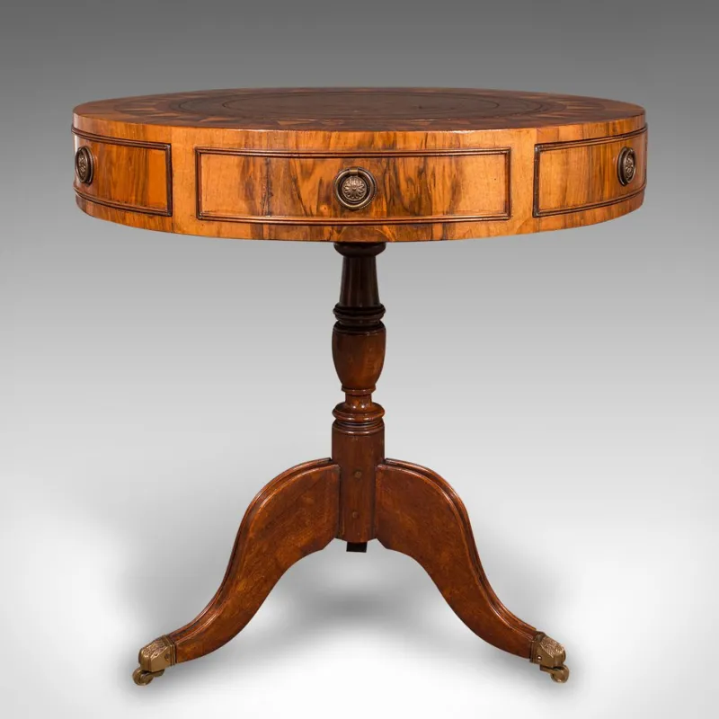 Pamono Vintage English Walnut and Leather Rotary Centre Table, 1970> Game Tables