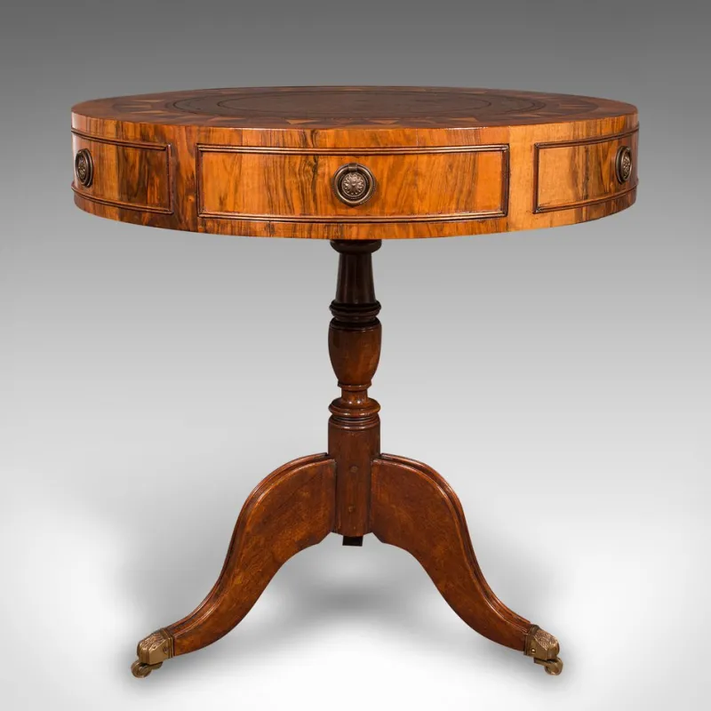 Pamono Vintage English Walnut and Leather Rotary Centre Table, 1970> Game Tables