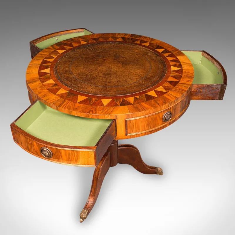 Pamono Vintage English Walnut and Leather Rotary Centre Table, 1970> Game Tables