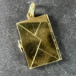 Pamono Vintage Envelope and Letter 14k Yellow Gold Enamel Stamp Charm Pendant, 1940s><noscript><img width=