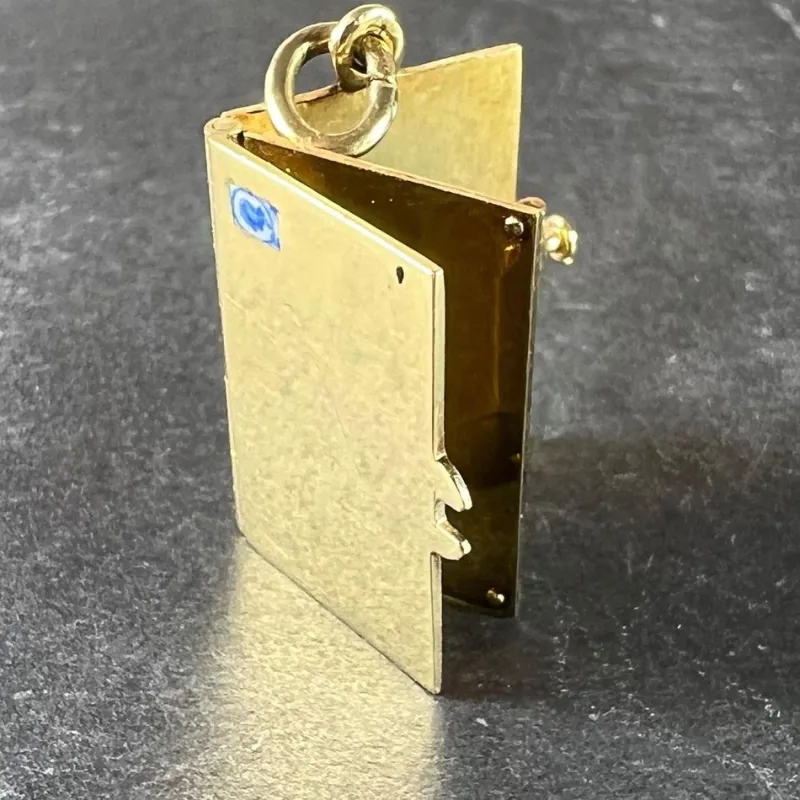 Pamono Vintage Envelope and Letter 14k Yellow Gold Enamel Stamp Charm Pendant, 1940s> Necklaces