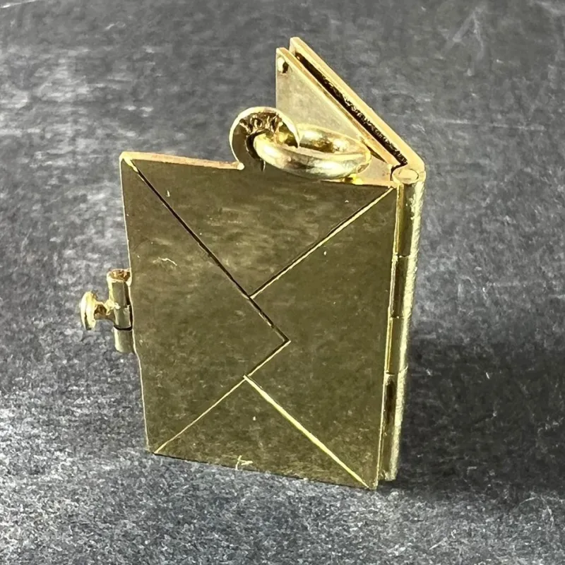 Pamono Vintage Envelope and Letter 14k Yellow Gold Enamel Stamp Charm Pendant, 1940s> Necklaces