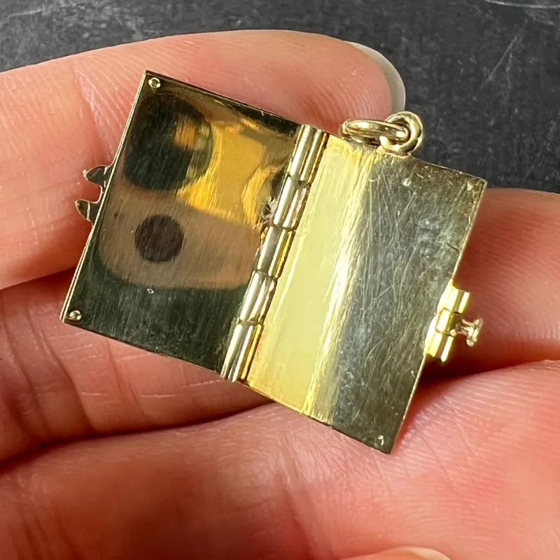 Pamono Vintage Envelope and Letter 14k Yellow Gold Enamel Stamp Charm Pendant, 1940s> Necklaces