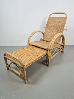 Pamono Vintage Extendable Deck Chair in Rattan, 1960><noscript><img width=