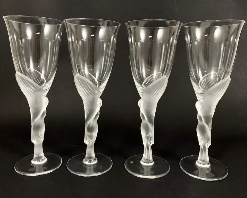 Pamono Vintage Fabergé Snow Doves Crystal Glasses, France, 1960s, Set of 4> Glassware