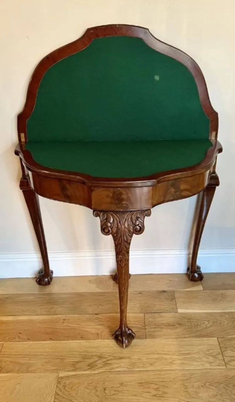 Pamono Vintage Figured Walnut Card Table, 1920> Game Tables
