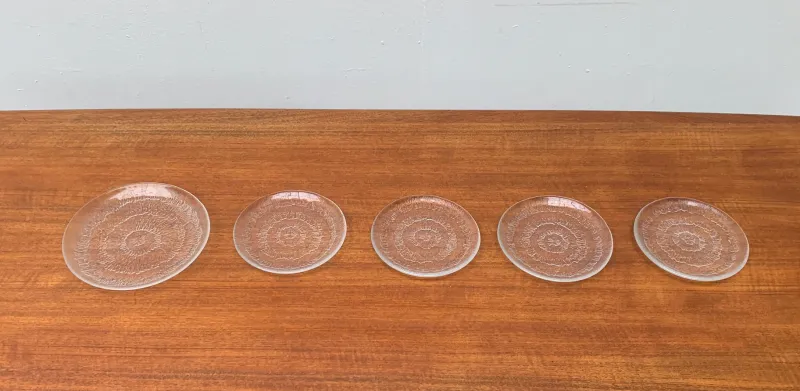 Pamono Vintage Finnish Glas Plates Solaris by Tapio Wirkkala for Iittala, Set of 5> Dinner Plates & Bowls