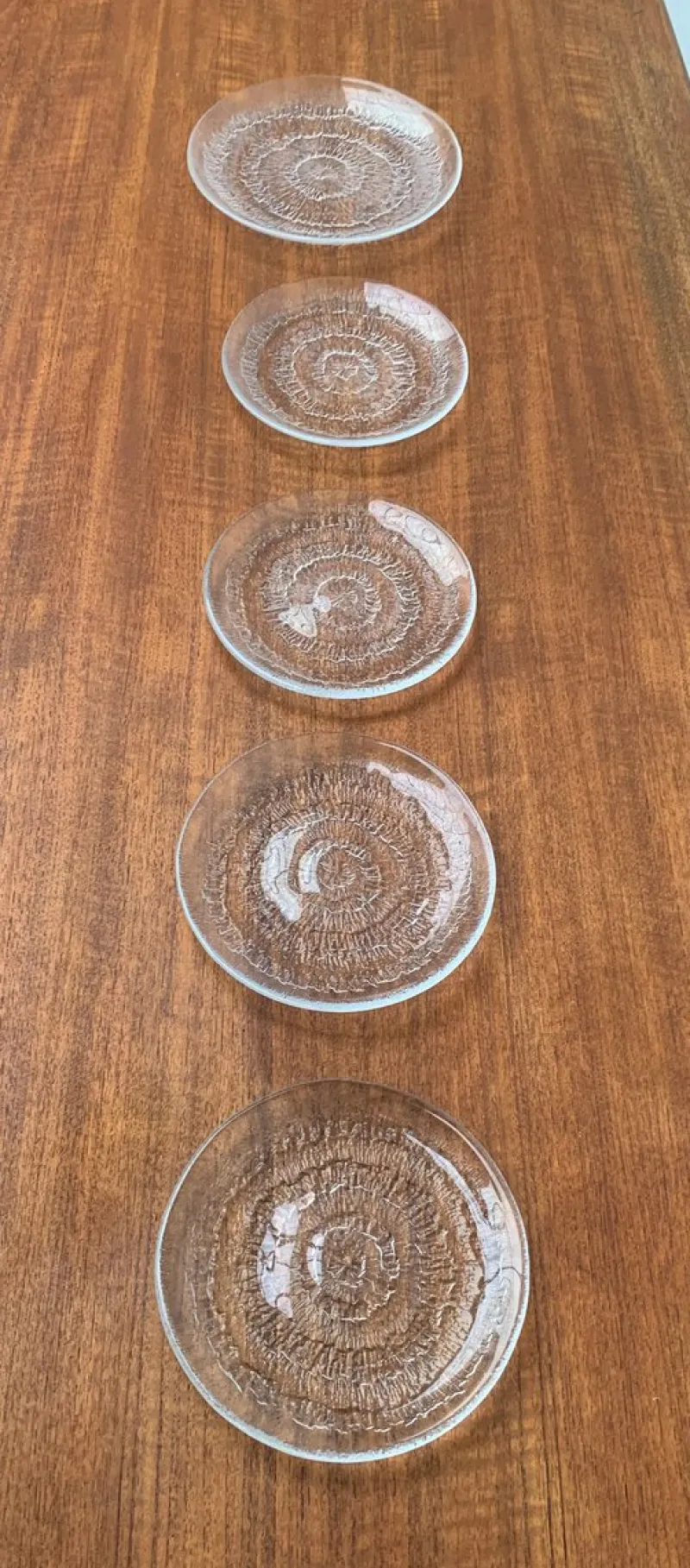 Pamono Vintage Finnish Glas Plates Solaris by Tapio Wirkkala for Iittala, Set of 5> Dinner Plates & Bowls