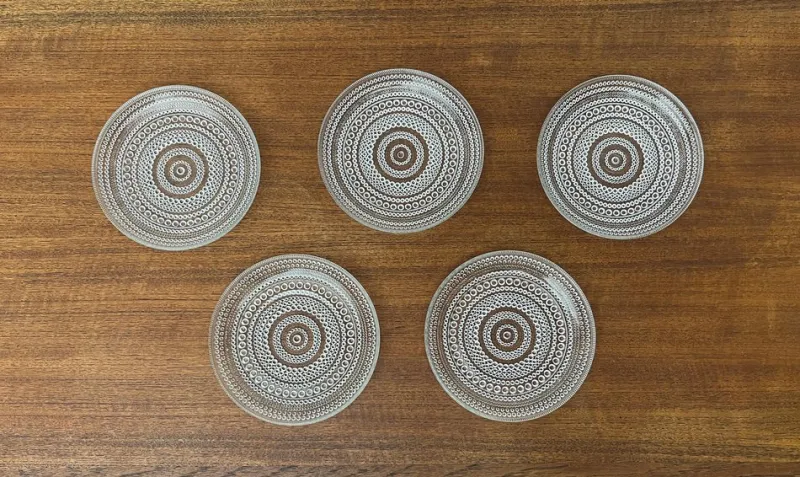 Online Pamono Vintage Finnish Kastehelmi Series Glass Plates by Oiva Toikka for Iittala, Set of 5