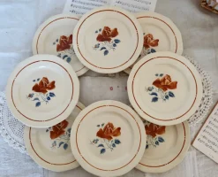Pamono Vintage Flat Plates in Earthenware from Sarreguemines, 1980s, Set of 8><noscript><img width=