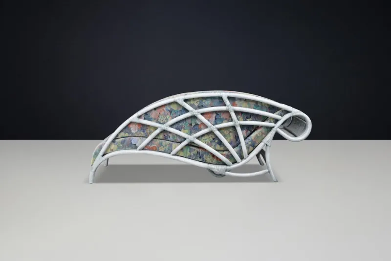 Sale Pamono Vintage Floral Rattan Daybed by Flechtatelier Schütz, 1980s