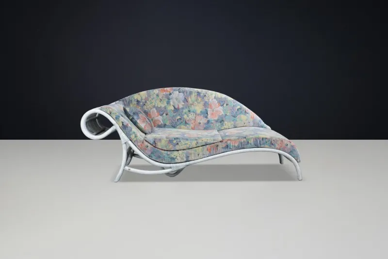 Sale Pamono Vintage Floral Rattan Daybed by Flechtatelier Schütz, 1980s