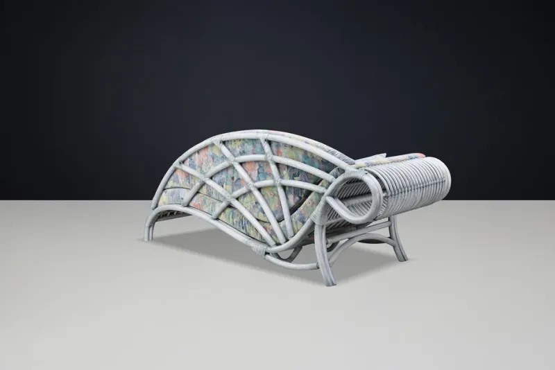 Sale Pamono Vintage Floral Rattan Daybed by Flechtatelier Schütz, 1980s