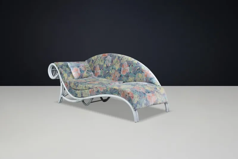 Sale Pamono Vintage Floral Rattan Daybed by Flechtatelier Schütz, 1980s