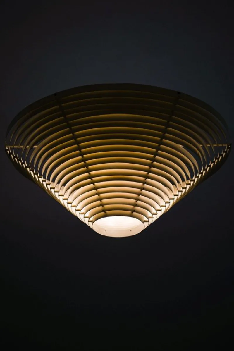 Pamono Vintage Flush Mount in White Lacquered Metal by Alvar Aalto, 1950s> Ceiling Lights