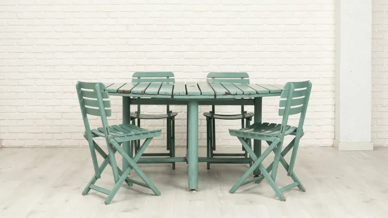 Pamono Vintage Folding Garden Set in Blue Painted Wood, 1970s, Set of 5