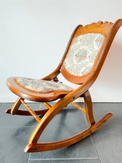Pamono Vintage Folding Rocking Chair with Gobelin, 1950s> Rocking Chairs