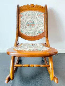 Pamono Vintage Folding Rocking Chair with Gobelin, 1950s> Rocking Chairs