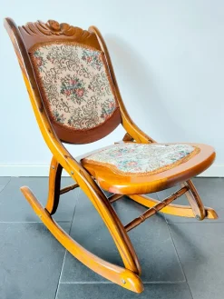 Pamono Vintage Folding Rocking Chair with Gobelin, 1950s><noscript><img width=
