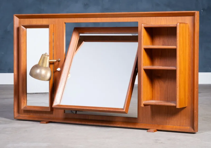 Outlet Pamono Vintage Freestanding Teak Mirror with Lamp, 1960s