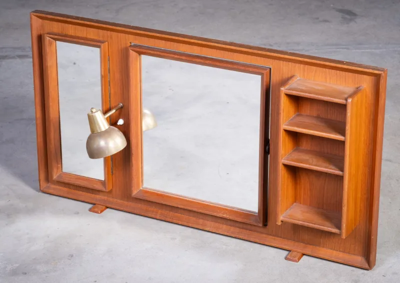 Outlet Pamono Vintage Freestanding Teak Mirror with Lamp, 1960s