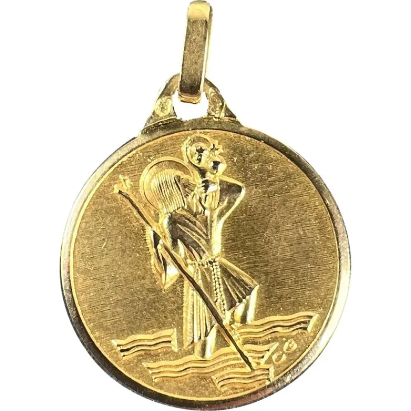 Clearance Pamono Vintage French 18 Karat Yellow Gold Saint Christopher Charm Pendant Medal, 1950s