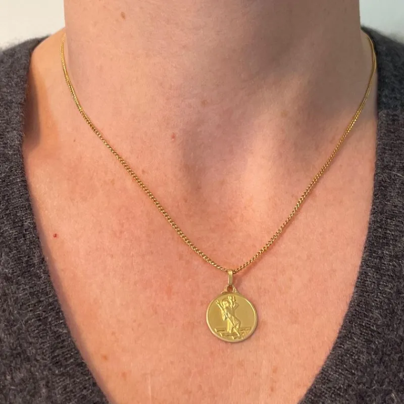 Clearance Pamono Vintage French 18 Karat Yellow Gold Saint Christopher Charm Pendant Medal, 1950s