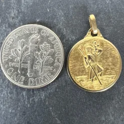 Clearance Pamono Vintage French 18 Karat Yellow Gold Saint Christopher Charm Pendant Medal, 1950s