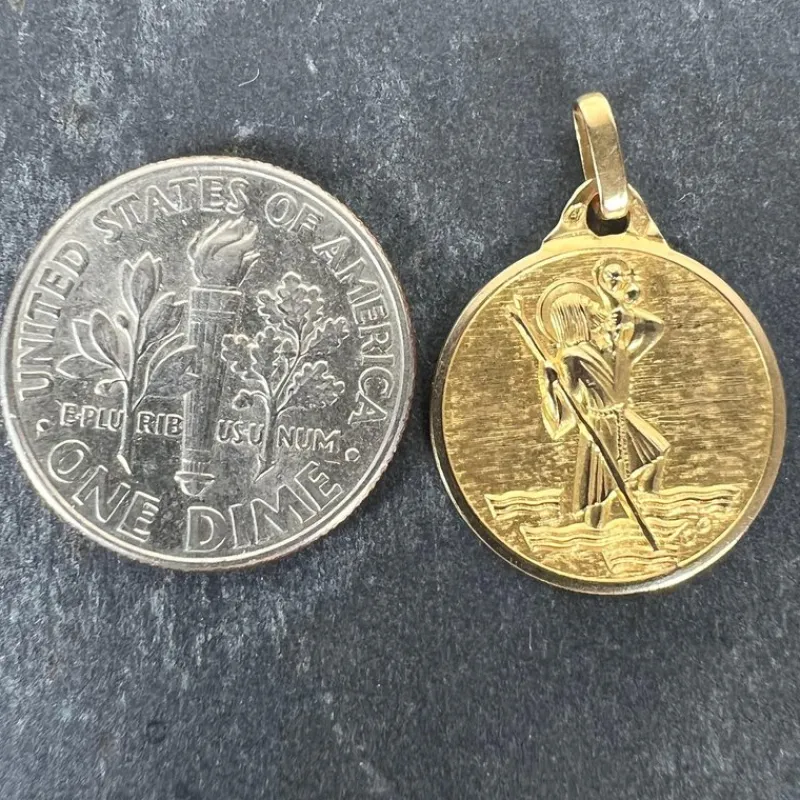Clearance Pamono Vintage French 18 Karat Yellow Gold Saint Christopher Charm Pendant Medal, 1950s