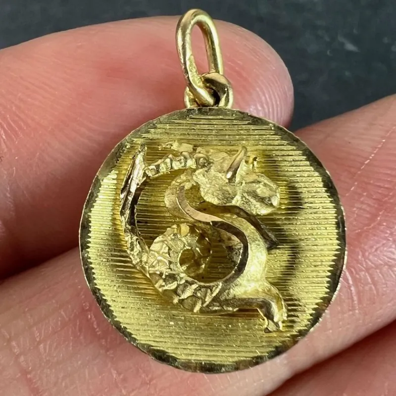 Pamono Vintage French 18 Karat Yellow Gold Capricorn Zodiac Charm Pendant, 1960s> Necklaces