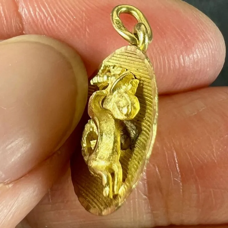 Pamono Vintage French 18 Karat Yellow Gold Capricorn Zodiac Charm Pendant, 1960s> Necklaces