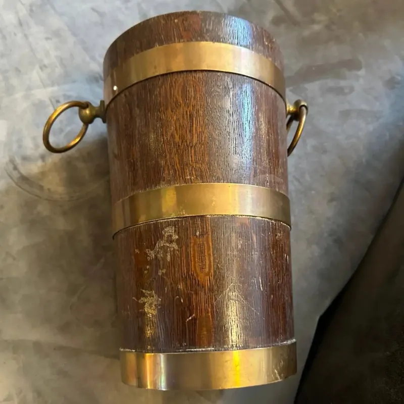 Pamono Vintage French Art Deco Oak and Copper Wine Cooler by Geraud Lafitte, 1940s> Ice Buckets & Wine Coolers
