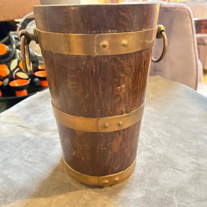 Pamono Vintage French Art Deco Oak and Copper Wine Cooler by Geraud Lafitte, 1940s> Ice Buckets & Wine Coolers