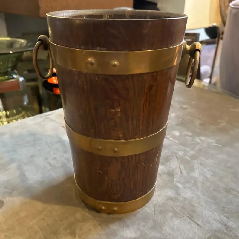 Pamono Vintage French Art Deco Oak and Copper Wine Cooler by Geraud Lafitte, 1940s> Ice Buckets & Wine Coolers
