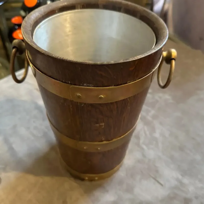 Pamono Vintage French Art Deco Oak and Copper Wine Cooler by Geraud Lafitte, 1940s> Ice Buckets & Wine Coolers