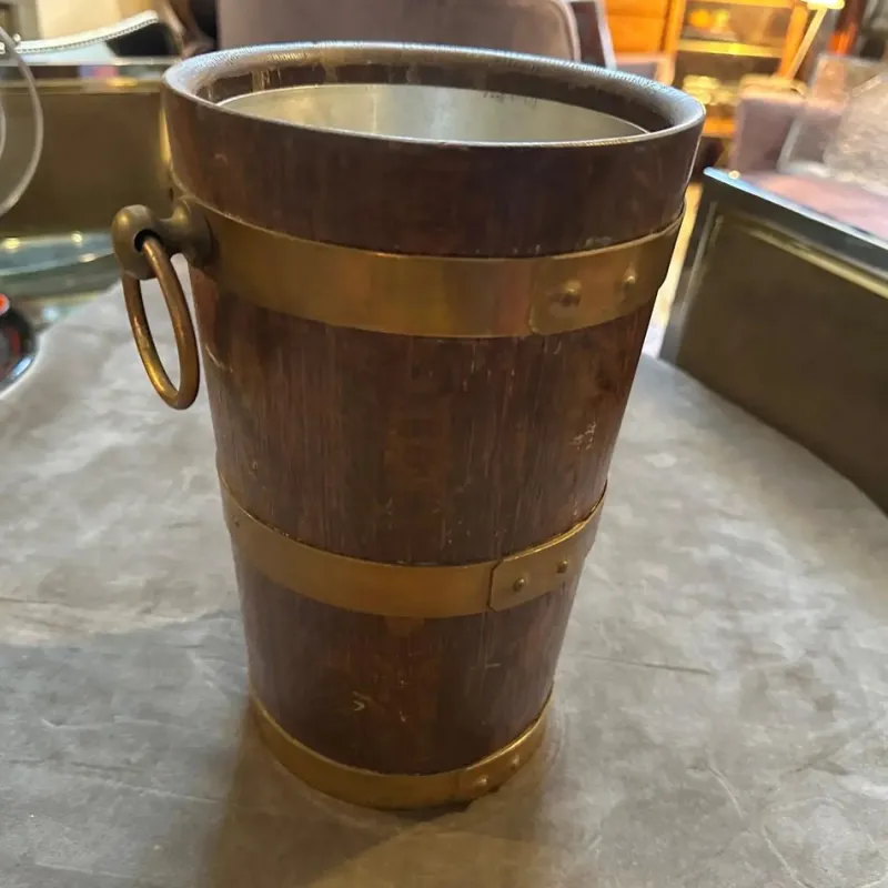 Pamono Vintage French Art Deco Oak and Copper Wine Cooler by Geraud Lafitte, 1940s> Ice Buckets & Wine Coolers