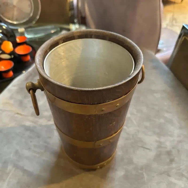 Pamono Vintage French Art Deco Oak and Copper Wine Cooler by Geraud Lafitte, 1940s> Ice Buckets & Wine Coolers
