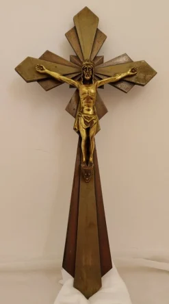 Pamono Vintage French Art Deco Two Tone Brass Crucifix by E. Hoffer, 1930s><noscript><img width=