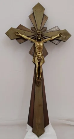 Pamono Vintage French Art Deco Two Tone Brass Crucifix by E. Hoffer, 1930s><noscript><img width=