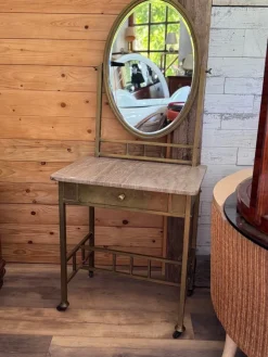 Clearance Pamono Vintage French Art Deco Vanity Table in Brass and Marble, 1940s
