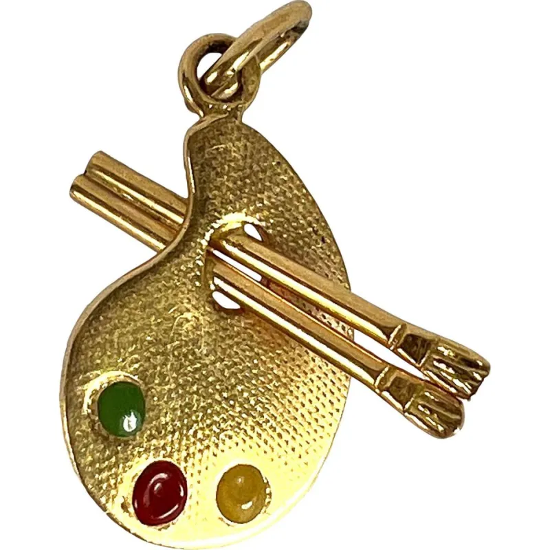 Pamono Vintage French Artists Palette 18k Yellow Gold Enamel Charm Pendant, 1960s> Necklaces