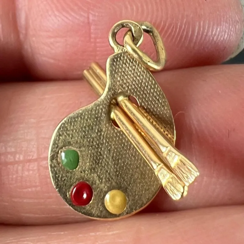 Pamono Vintage French Artists Palette 18k Yellow Gold Enamel Charm Pendant, 1960s> Necklaces
