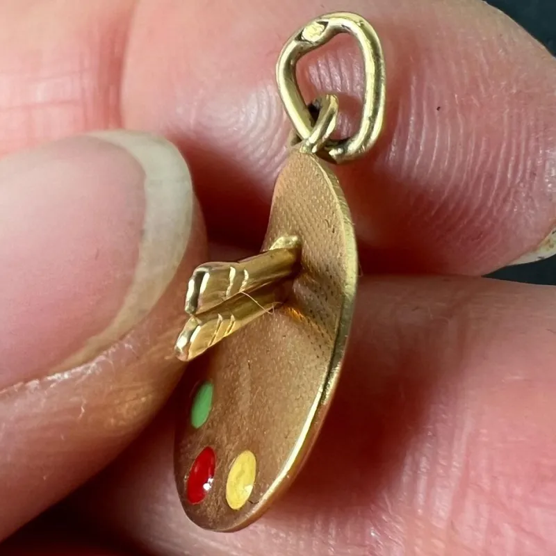 Pamono Vintage French Artists Palette 18k Yellow Gold Enamel Charm Pendant, 1960s> Necklaces