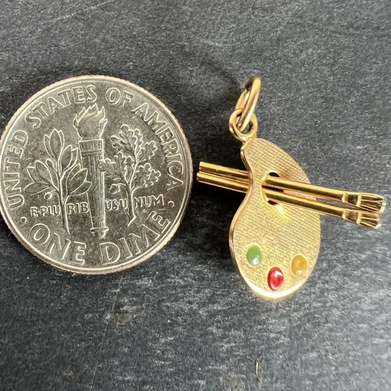 Pamono Vintage French Artists Palette 18k Yellow Gold Enamel Charm Pendant, 1960s> Necklaces