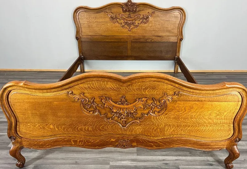 Pamono Vintage French Bed Frame in Oak