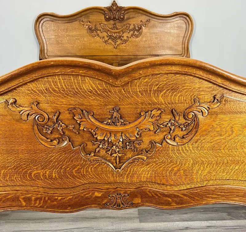 Pamono Vintage French Bed Frame in Oak