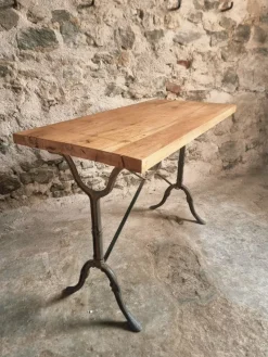 Pamono Vintage French Bistro Table with Oak Top, 1960s
